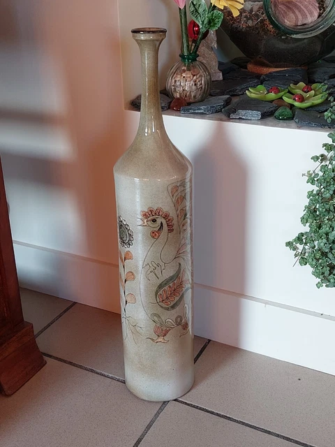 Vase Soliflore Bouteille Terre Cuite émaillée, Signature à Identifier, Excellent état