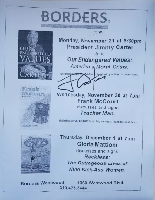 President Jimmy Carter Signed Book Signing Flyer Picture Copy / Reprint