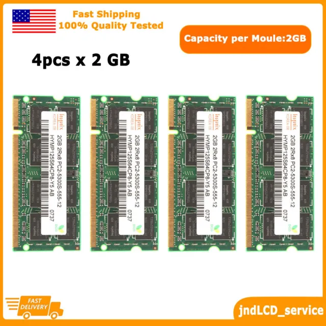 2GB x4pcs (8GB) Hynix 2GB RAM Laptop Memory PC2-5300 DDR2 667Mhz 200pin Non-ECC