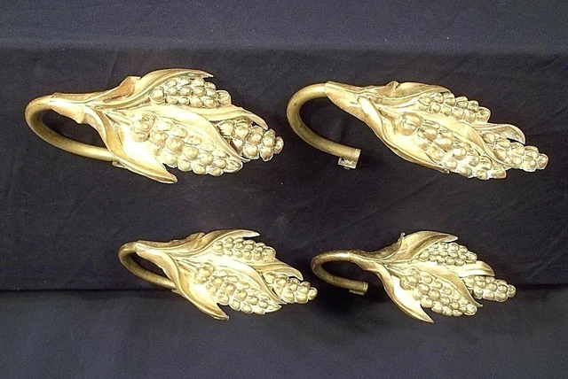 ANTIQUE SET OF 4 MID 19th CENTURY EMBOSSED BRASS CORNSTALK CURTAIN TIEBACKS