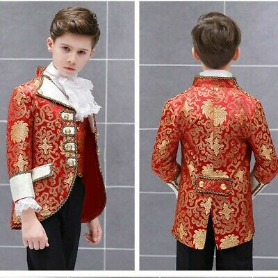 Child Boys 3 Piece Suit Blazer Jacket Vest Trousers Medieval Prince Costume