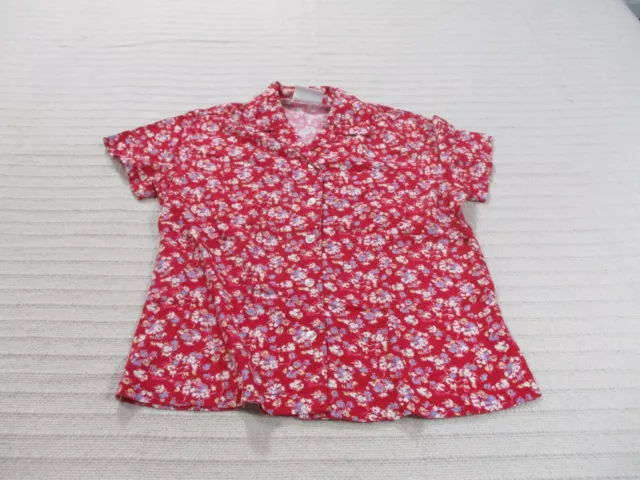 Liz Claiborne Womens Shirt Petite Red Floral Button Up Short Sleeve Rayon