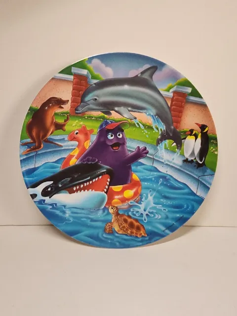 Melamine Plastic Plate 1996 McDonalds Grimmace Swims w/Dolphin Zoo PMC USA Made
