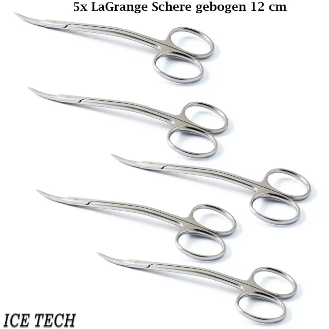5x LaGrange Schere gebogen 12 cm Zahnfleisch Dental chirurgisch OP Micro Gewebe