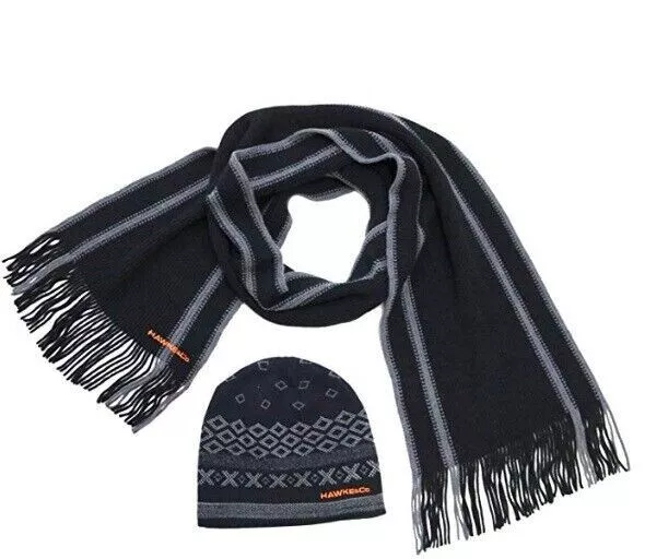 Hawke & Co Men's Beanie Hat and Scarf Set in Black Multi One Size MSRP $60