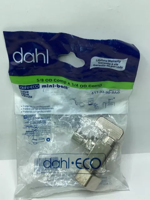 (QTY 2) Dahl Mini-Ball Mini-Ball Valve 611-33-30-BAG, 5/8 OD Comp x 1/4 OD Comp