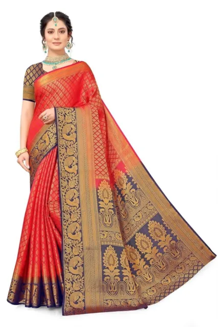 Sari in tessuto Zari in seta artistica Banarasi da donna con camicetta