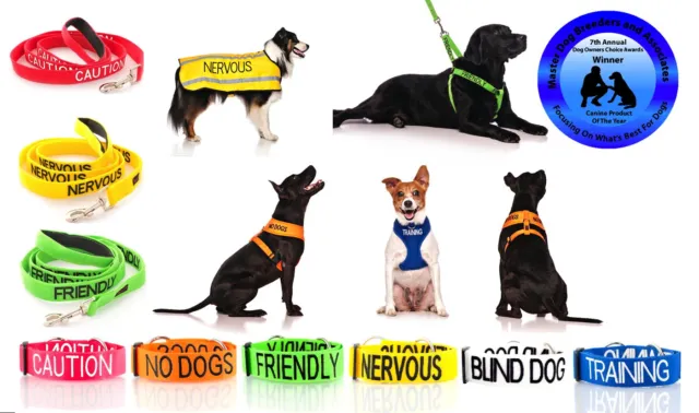 Warning Alert Dog Collar Lead Harness Coat! Award Winning Pet Product! Why Wait?
