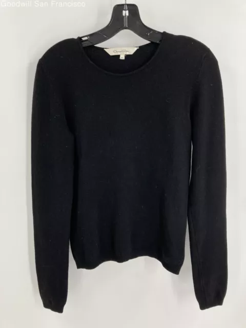 Oscar De La Renta Womens Black Knit Round Neck Long Sleeve Pullover Sweater XS