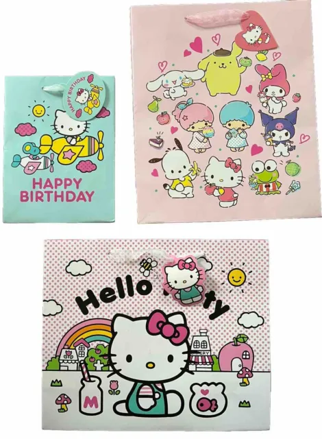 Sanrio 2024 Hello Kitty Set Of 3 Paper Gift Bags W/Ribbon Handles Gift Tags/NEW