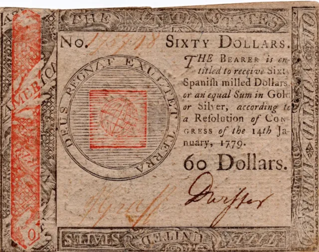 Continental Currency - January 14 1779 $60 Sixty Dollars Note - CC-99