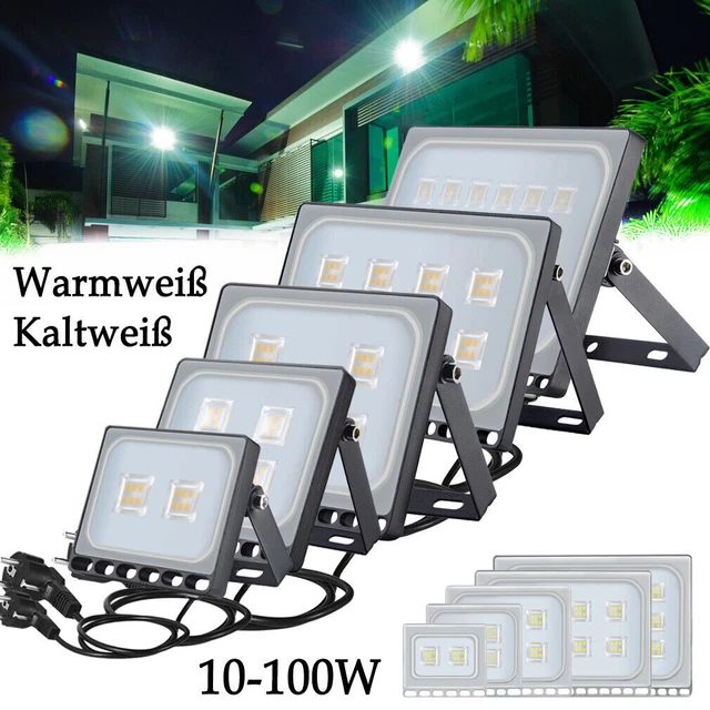 10-100W LED Fluter mit Bewegungsmelder Stecker Außen Strahler Scheinwerfer IP65