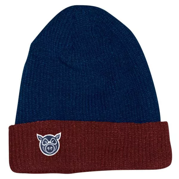 Pig Wheels Pig Head Wharf Beanie Blue Brown