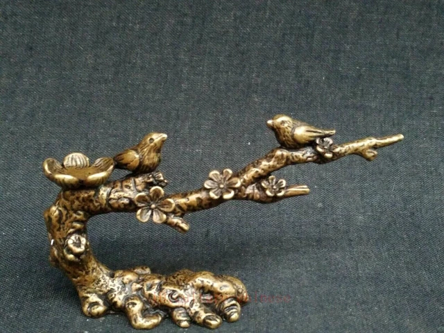Chinese Bronze Carving Flowers and Birds Pen Rack Old desk Decoration Collection