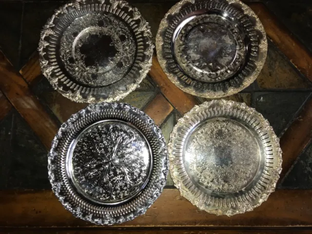 4 silver plated SERVING PLATES  OLD ENGLISH & SHEFIELD REPRODUCTION WM ROGERS