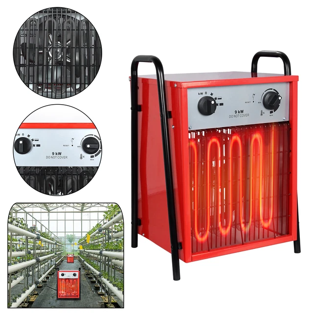 Elektroheizer Heizgerät 9kW Rot Heizgebläse Bauheizer Bauheizlüfter Heizung IPX4