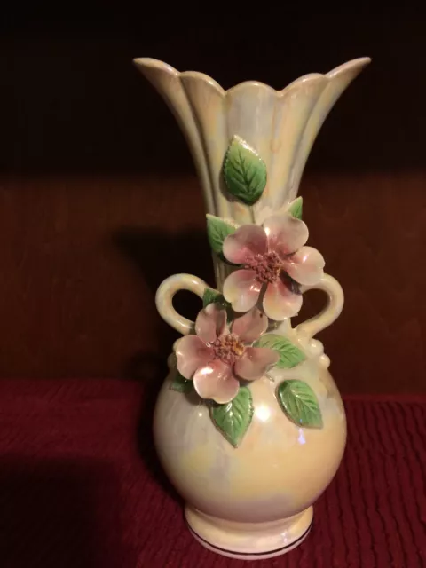 Vintage Norcrest Fine China 8” Bud Vase With Raised Flowers Made In Japan