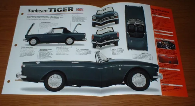 1965 Sunbeam Tiger Mki Spec Sheet Brochure Poster Info Photo 65 64 66 67 68 Mk-I