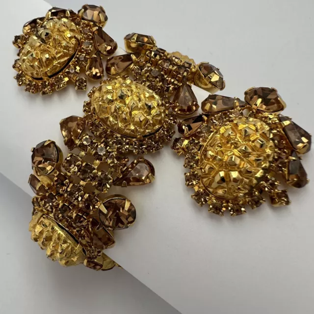 Vintage Hattie Carnegie Topaz Rhinestone Gold Lava Rock Glass Bracelet Earrings