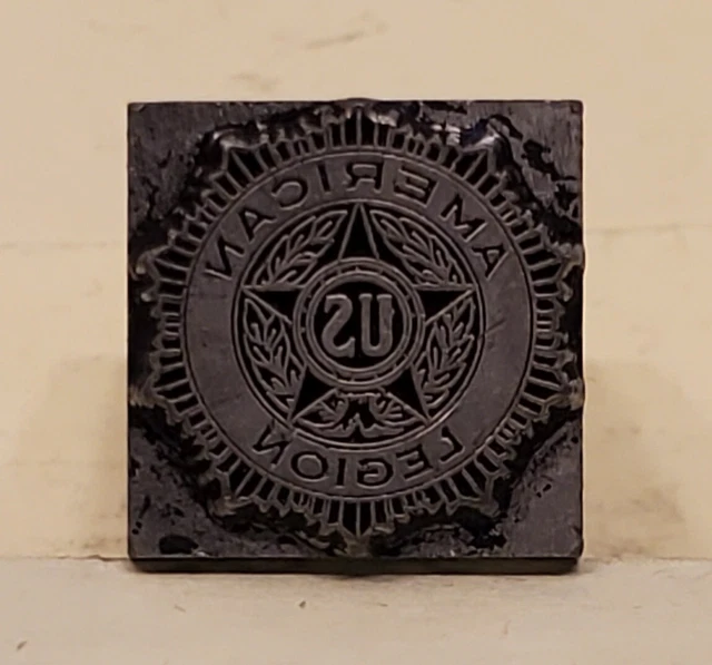 Vintage Metal Letterpress Print Block AMERICAN LEGION WAR VETERANS S