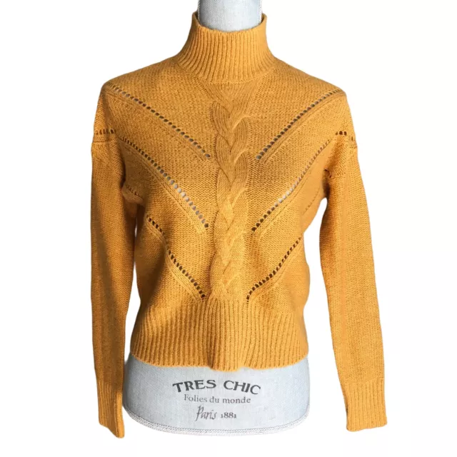 Mustard Yellow Open Knit Mock Neck Sweater - Small