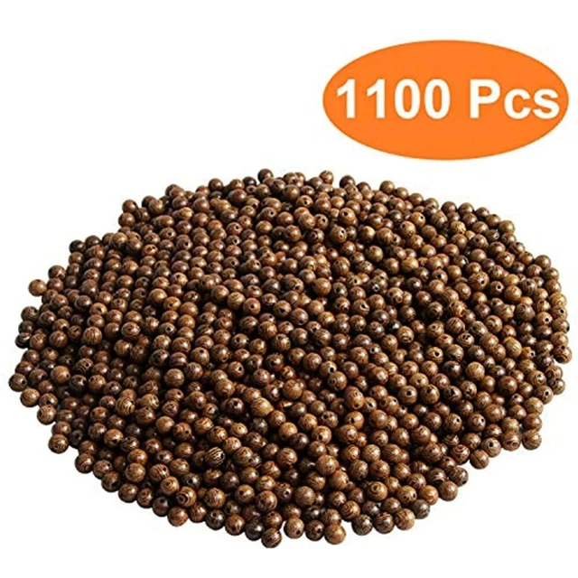 1100 PCS Wooden Beads For Crafts 8mm Dark Brown Natural Macrame Round Bulk Arts,