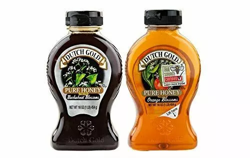 Dutch Gold Pure Honey: Your Choice of Buckwheat Blossom or Orange Blossom- 16 oz