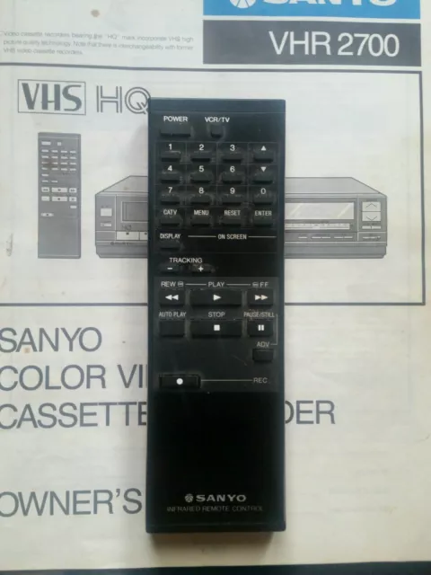 Sanyo VHR 2700 REMOTE For VCR includes Manual