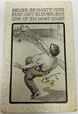 Never Be Hasty You May Get Eleven But One Of Them Wont Count Bowling Postcard