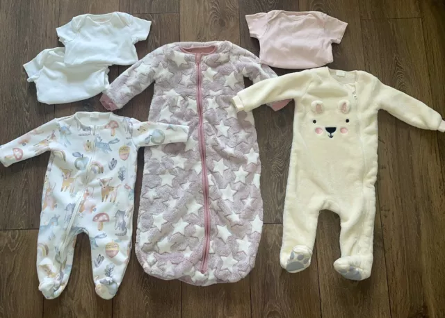 Baby Girls Next Night Bundle Sleepsuits Sleep Bag Vests 6-9 Months