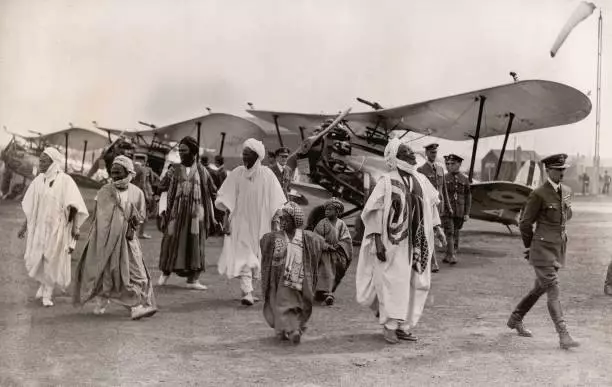 Emir of Katsina with his sons and grand-sons in national costumes - Old Photo