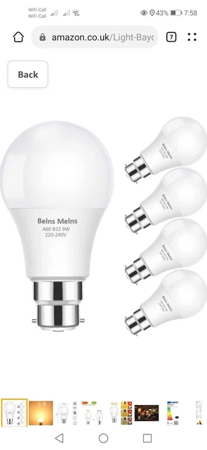 Bayonet Light Bulbs, 9W B22 LED Bulbs Bayonet, 60W Incandescent Bulb Equivalent,