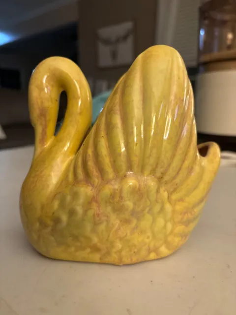 Vintage MCM Ceramic Yellow Swan Bird Planter Vase 5"H