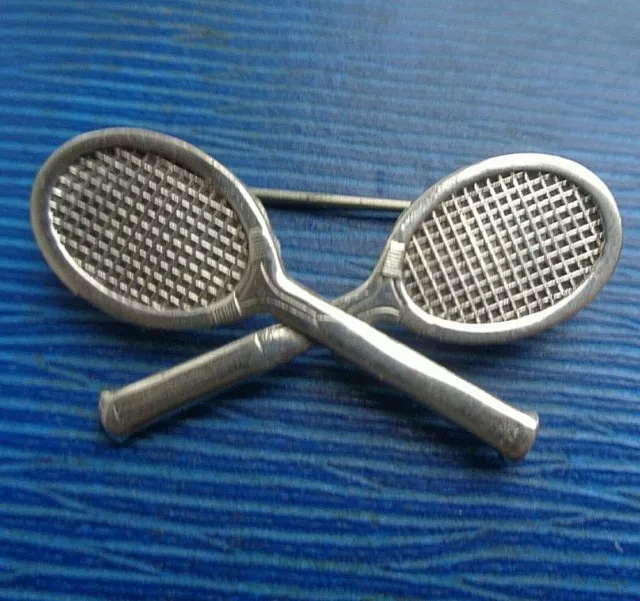 Victorian or Edwardian Silver Tennis Racquets Brooch c.1900