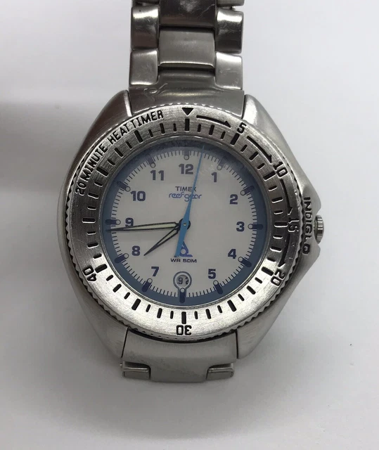 TIMEX MEN S REEF Gear Watch 50M WR White Blue Dial Indiglo Date