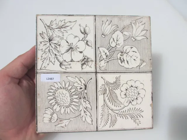 Antique Ceramic Tile Architectural Vintage Floral Flower Leaf Art Nouveau Old