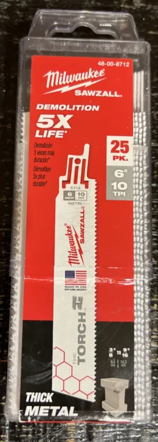 Milwaukee 48-00-8712 6 in. 10 TPI The Torch Sawzall Blade (25 Pk)