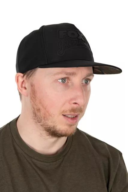 FOX Black / Camo Flat Peak Snapback Cap - Carp Fishing Hat - CHH029