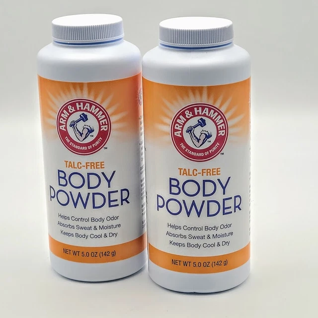 Polvo corporal ARM & HAMMER talco libre control de olores absorbe sudor 5 oz nuevo paquete de 2