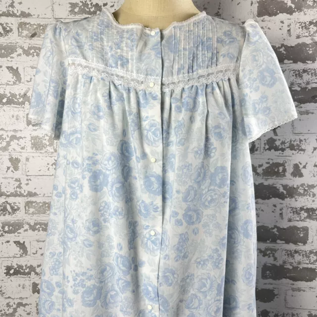 VTG ADONNA NIGHT Gown & Robe Set Sz M Cotton Blue Roses Sleeveless/Cap ...