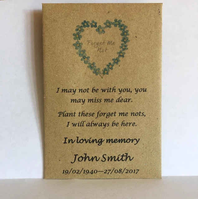 50 PERSONALISED FUNERAL Favours Seed Packets Me Not & Poem NO