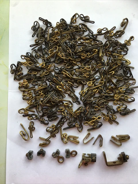 200 Assorted VINTAGE /ANTIQUE BRASS Metal Curtain  HOOKS & End Stops & Brackets