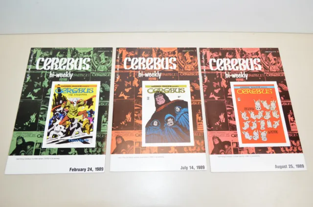Vintage CEREBUS BI-WEEKLY Comic Book Lot #7, 17, 20 1989 Dave Sim Aardvark