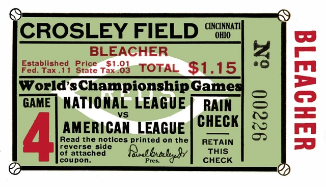 8x10 Photo Print Of 1939 World Series Game 4 Ticket Stub Yankees vs. Reds Crosle
