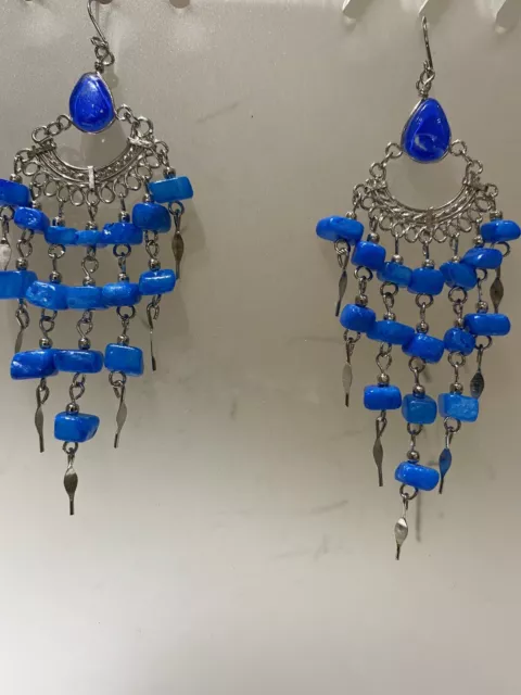 Blessed  Peruvian   Blue Alpaca Silver Earrings