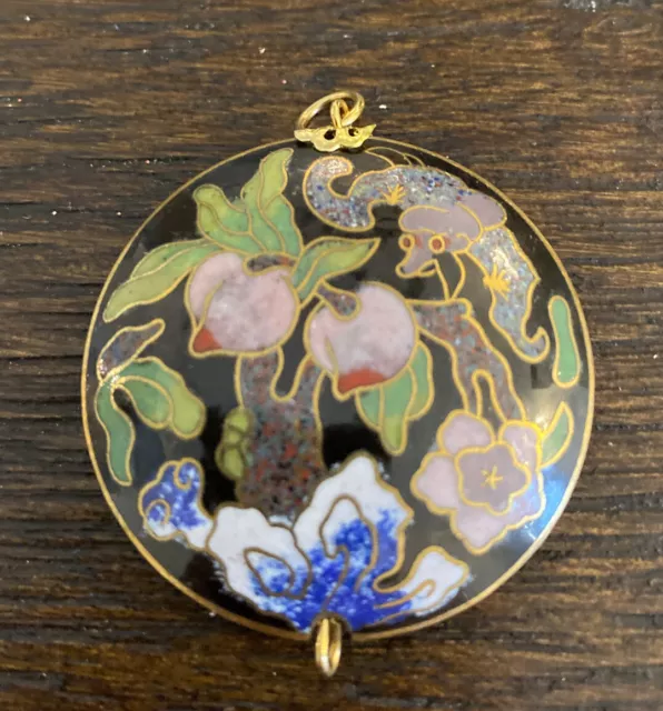 Vintage Cloisonne 1-1/2" Round Disk Pendant crafted in China circa 1970