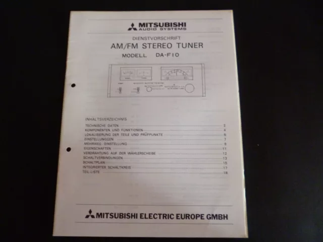 Original Service Manual Mitshubishi AM/FM Stereo  Tuner DA-F10