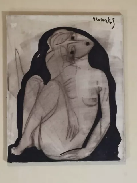 HRASARKOS  -  Peinture mixte sur toile  - Nu
