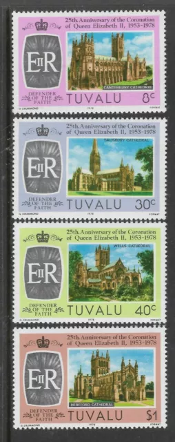 TUVALU 1978 Queen Elizabeth 25th Anniversary CORONATION Cathedrals  4v MNH