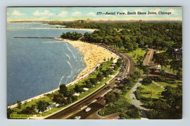 Chicago IL South Shore Drive Aerial View Beach Park Illinois Vintage Postcard